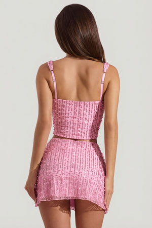 Embellished Low-Rise Mini Skirt in Pink