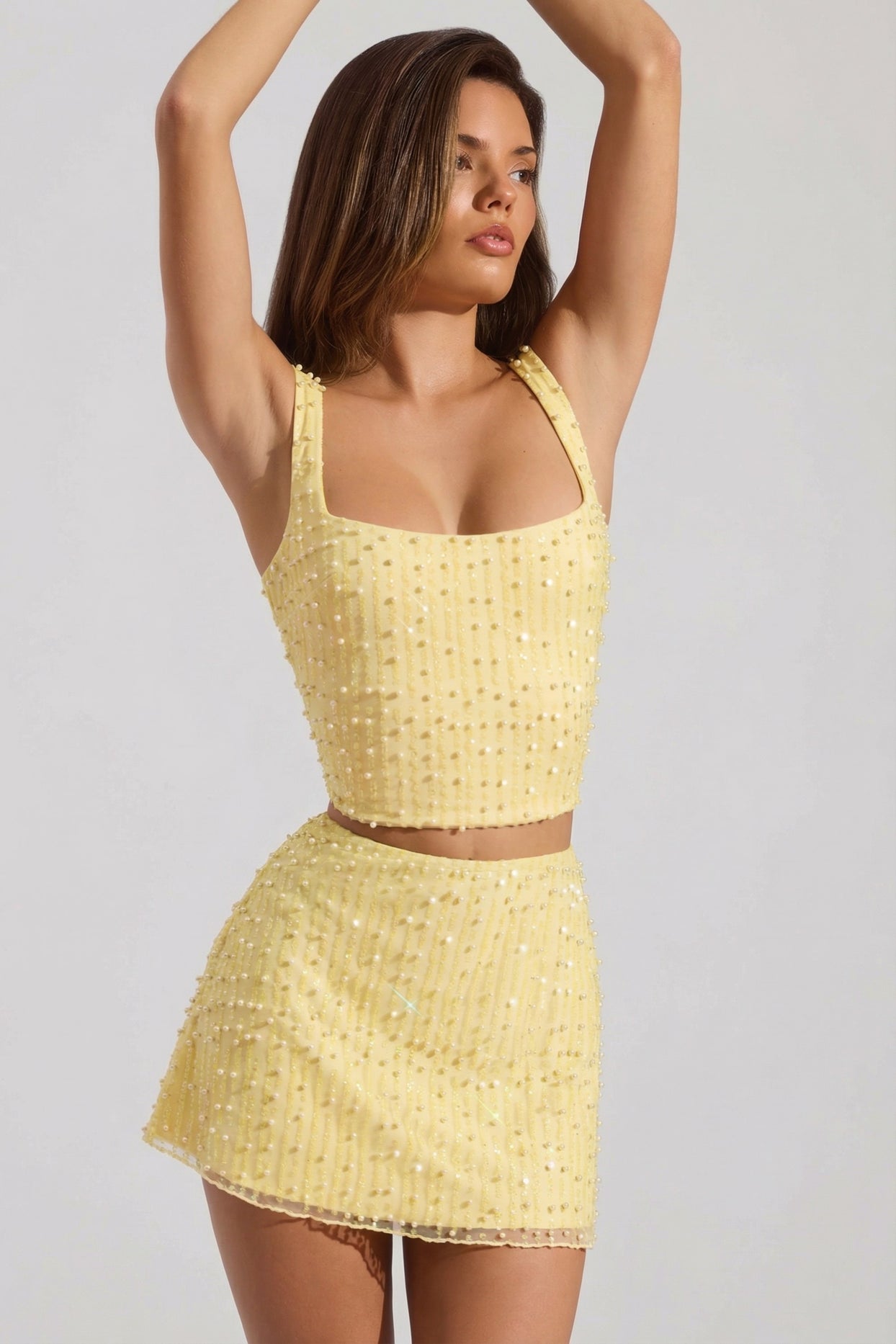 Embellished Low-Rise Mini Skirt in Yellow - 7