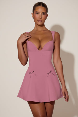 Bow-Detail A-Line Mini Dress in Dusty Pink