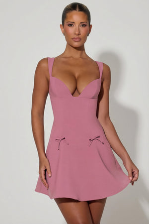 Bow-Detail A-Line Mini Dress in Dusty Pink
