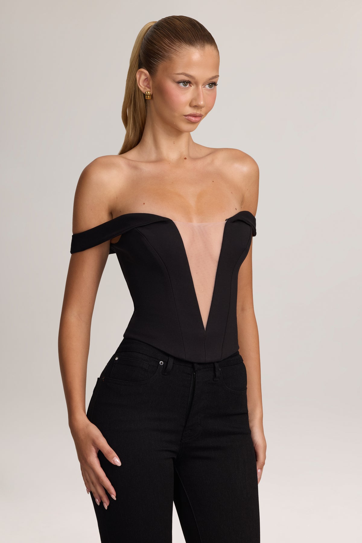 Ponte Bardot Corset Top in Black