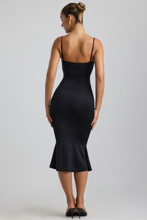 Slinky Jersey Ruched Cut-Out Midaxi Dress in Black