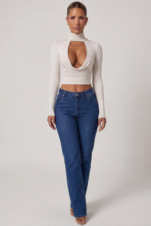 Oh Polly's Sierra Skye wearing the Karita Full Top in Ivory Slinky Jersey fabric perfect for summer brunches