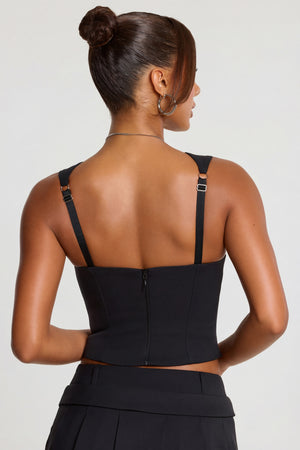 Oh Polly's Kiele wearing the Laurel Corset Top in Black Wool fabric perfect for a night out