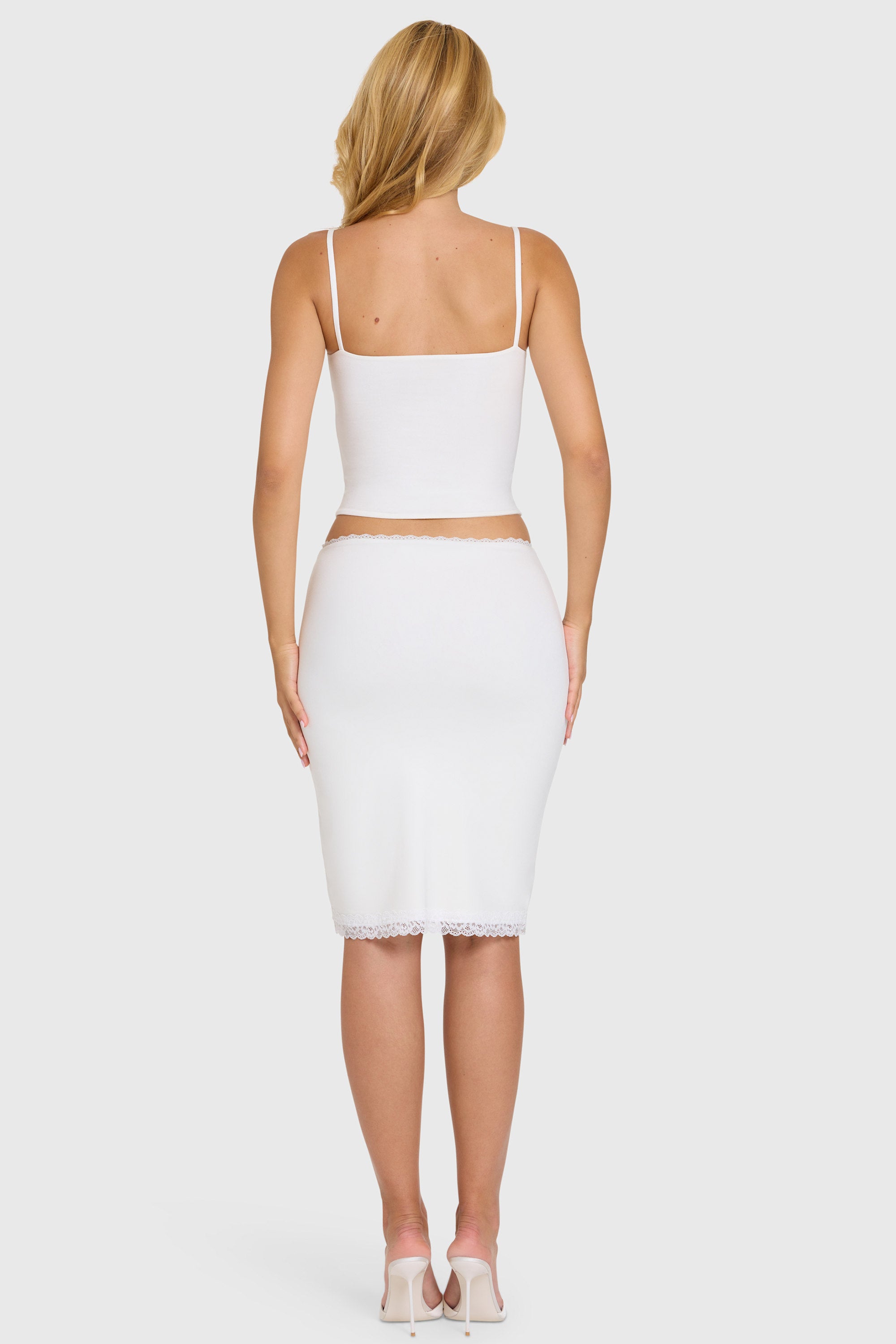 Modal Lace-Trim Midi Skirt in Coconut
