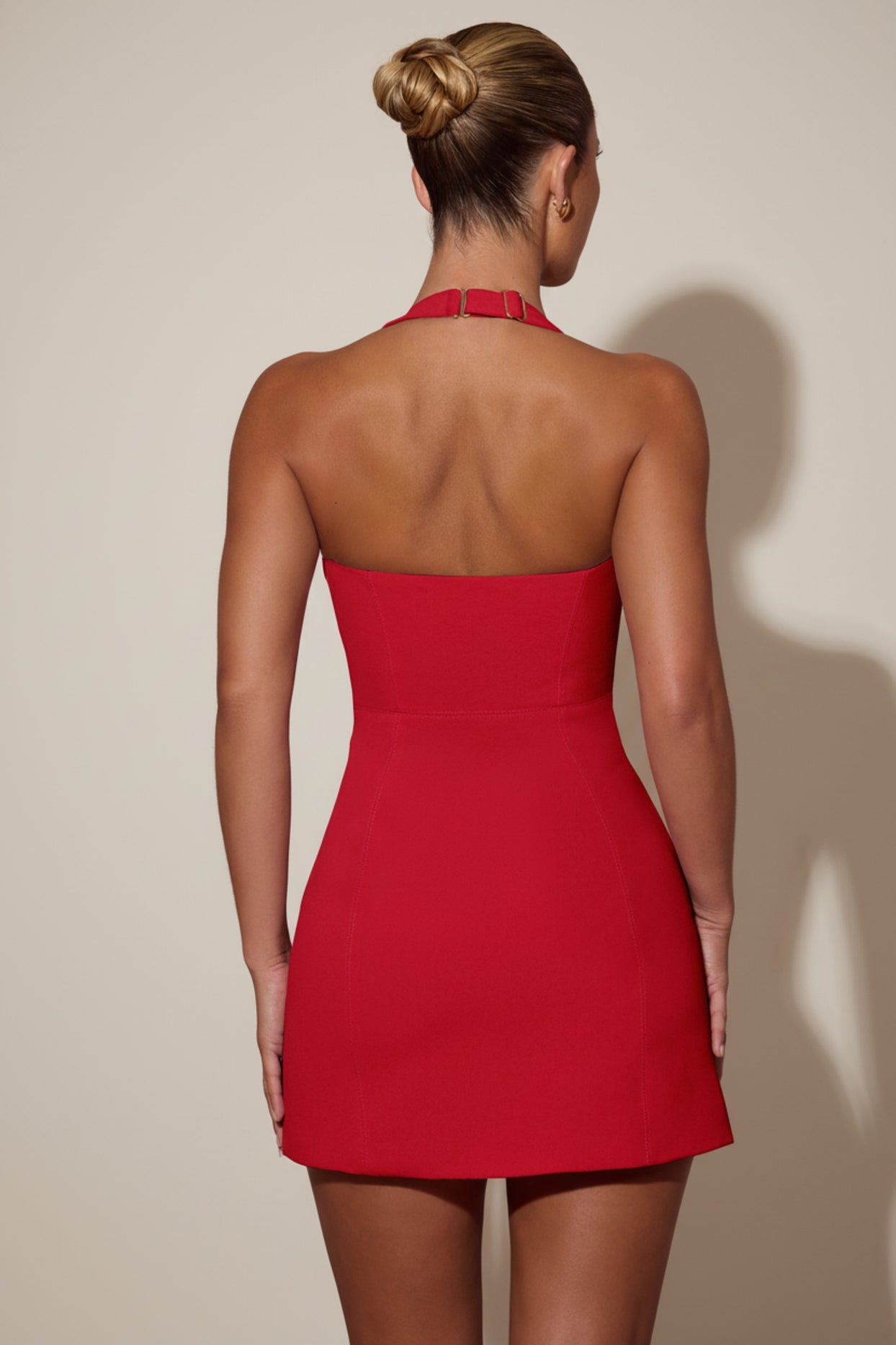Heart-Detail Halterneck A-Line Mini Dress in Red - 3