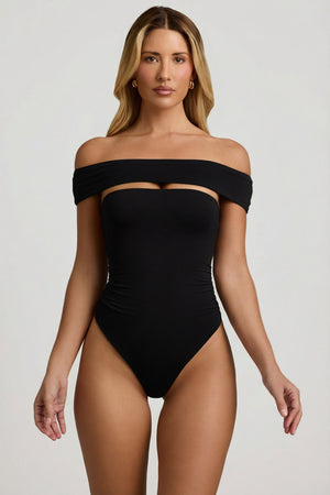 Modal Cut-Out Off-Shoulder Bodysuit in Black