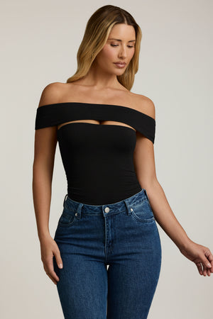 Modal Cut-Out Off-Shoulder Bodysuit in Black