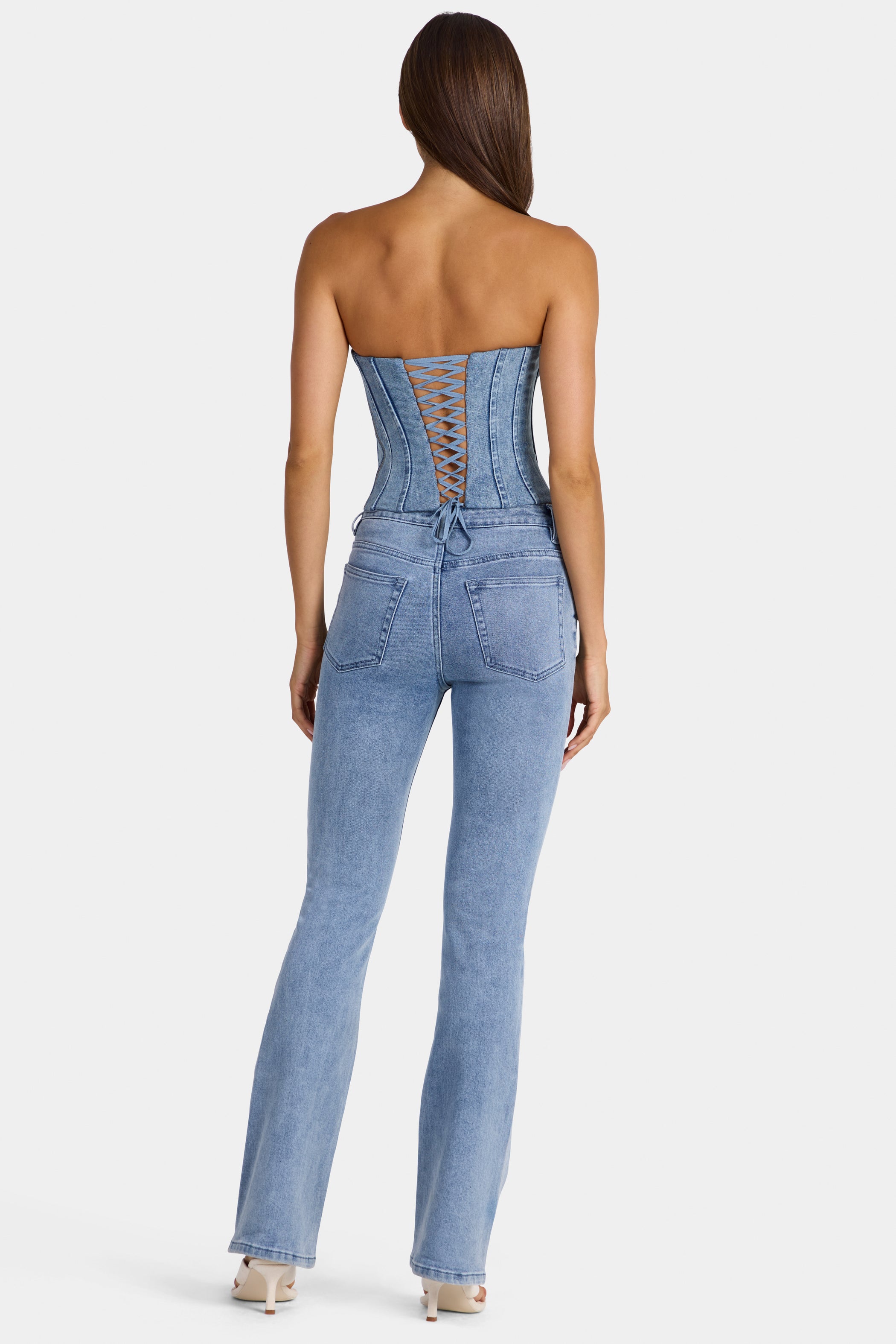 Low-Rise Flared Jeans  in Mid-Blue