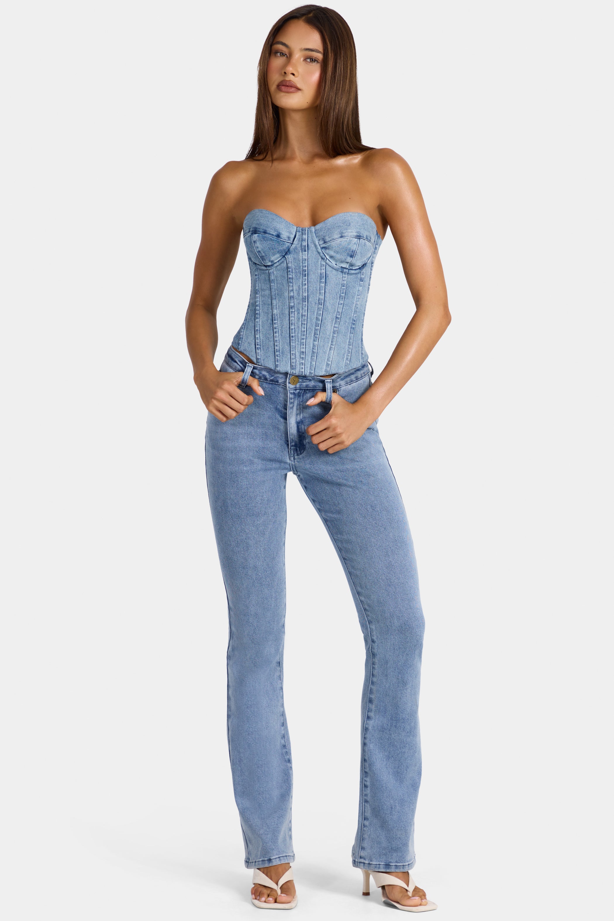 Low-Rise Flared Jeans  in Mid-Blue