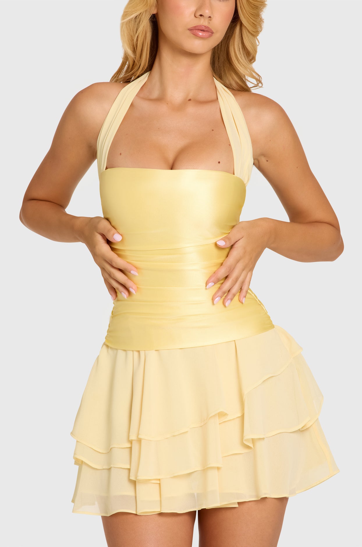 Satin Corset Mini Dress in Butter - 5