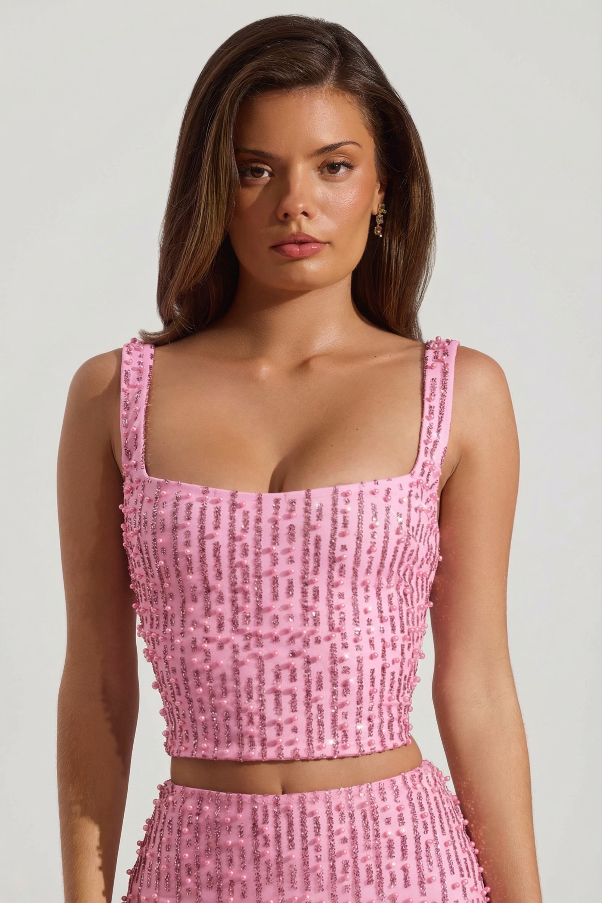 Embellished Square-Neck Crop Top in Posy