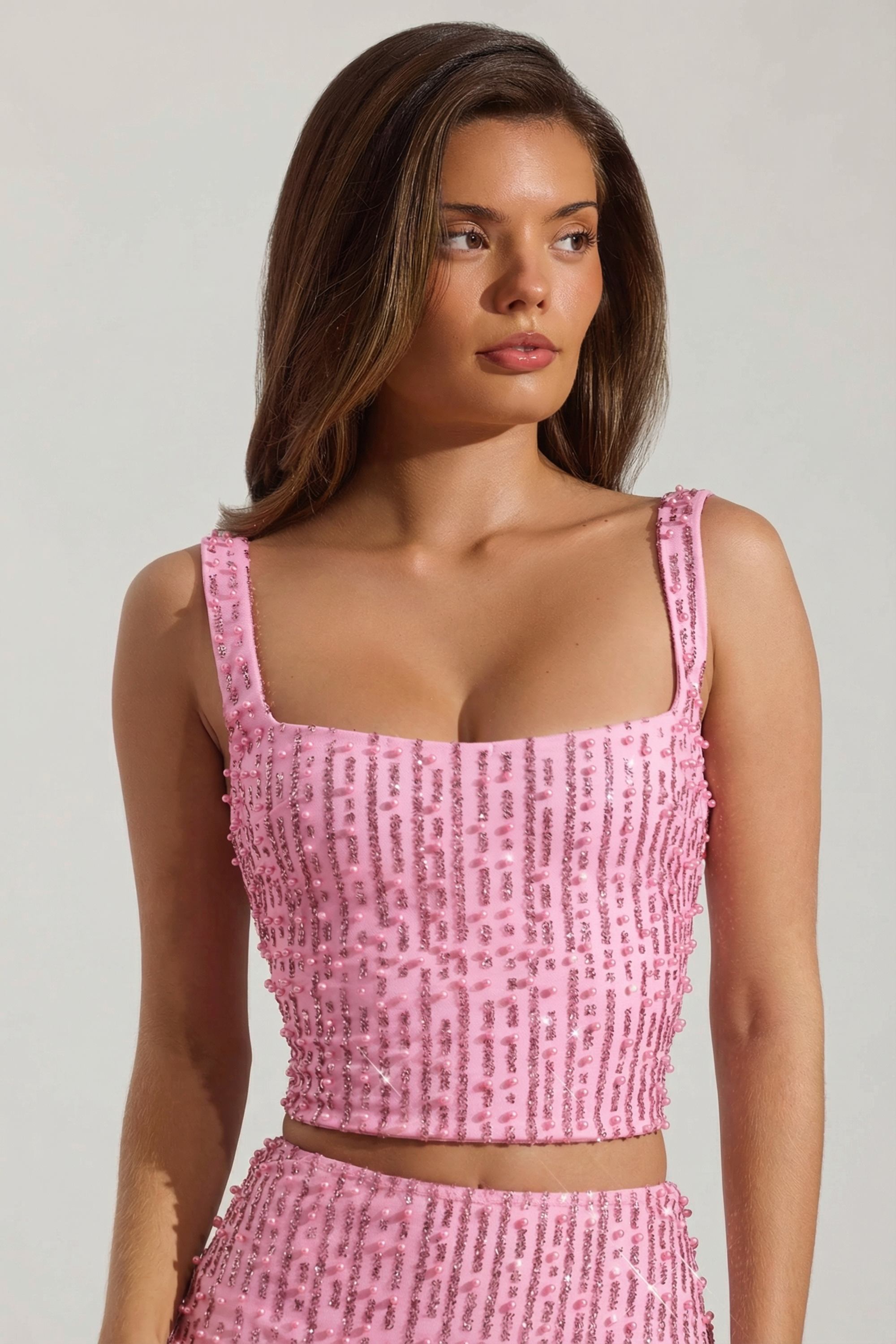 Embellished Square-Neck Crop Top in Posy