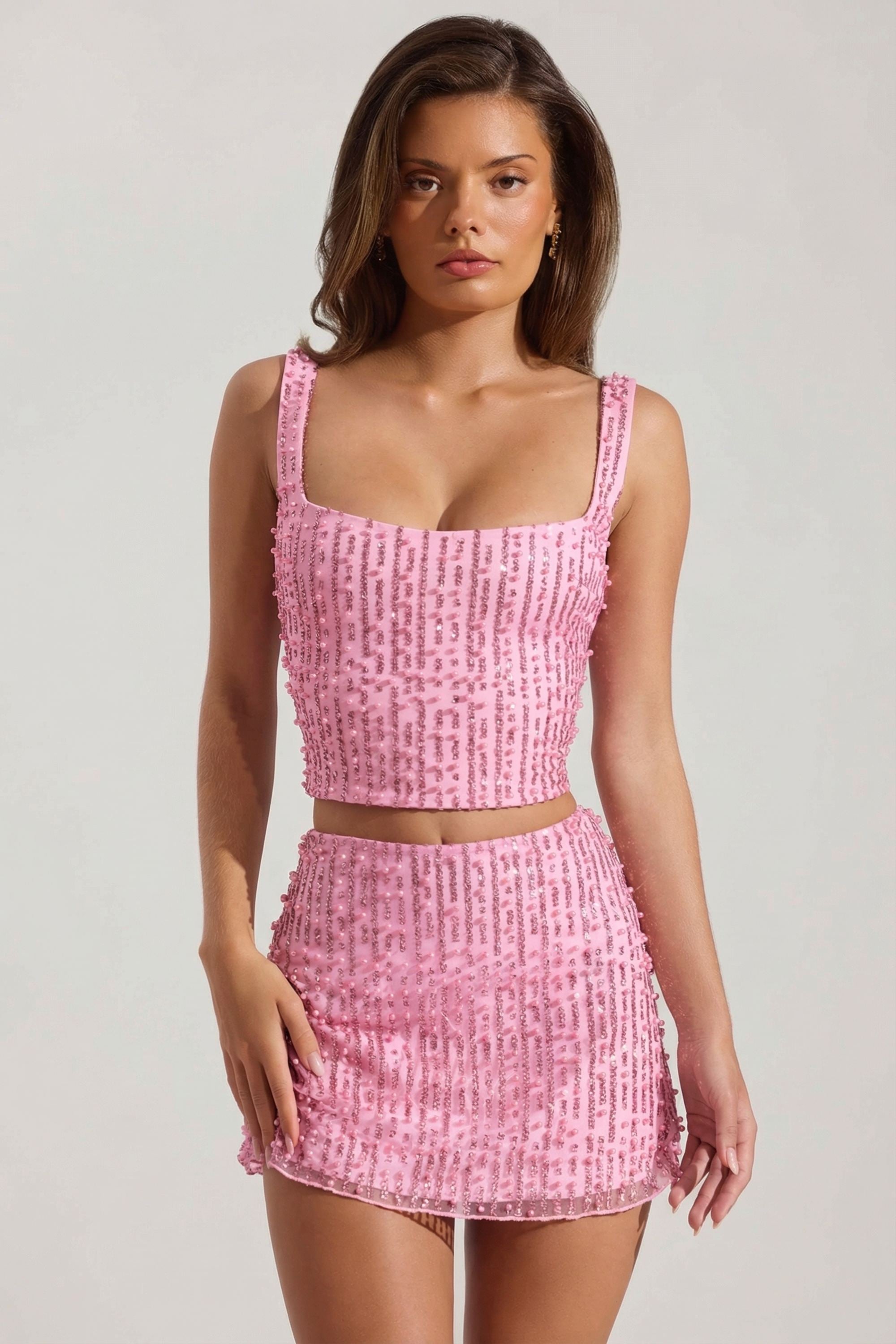 Embellished Square-Neck Crop Top in Posy