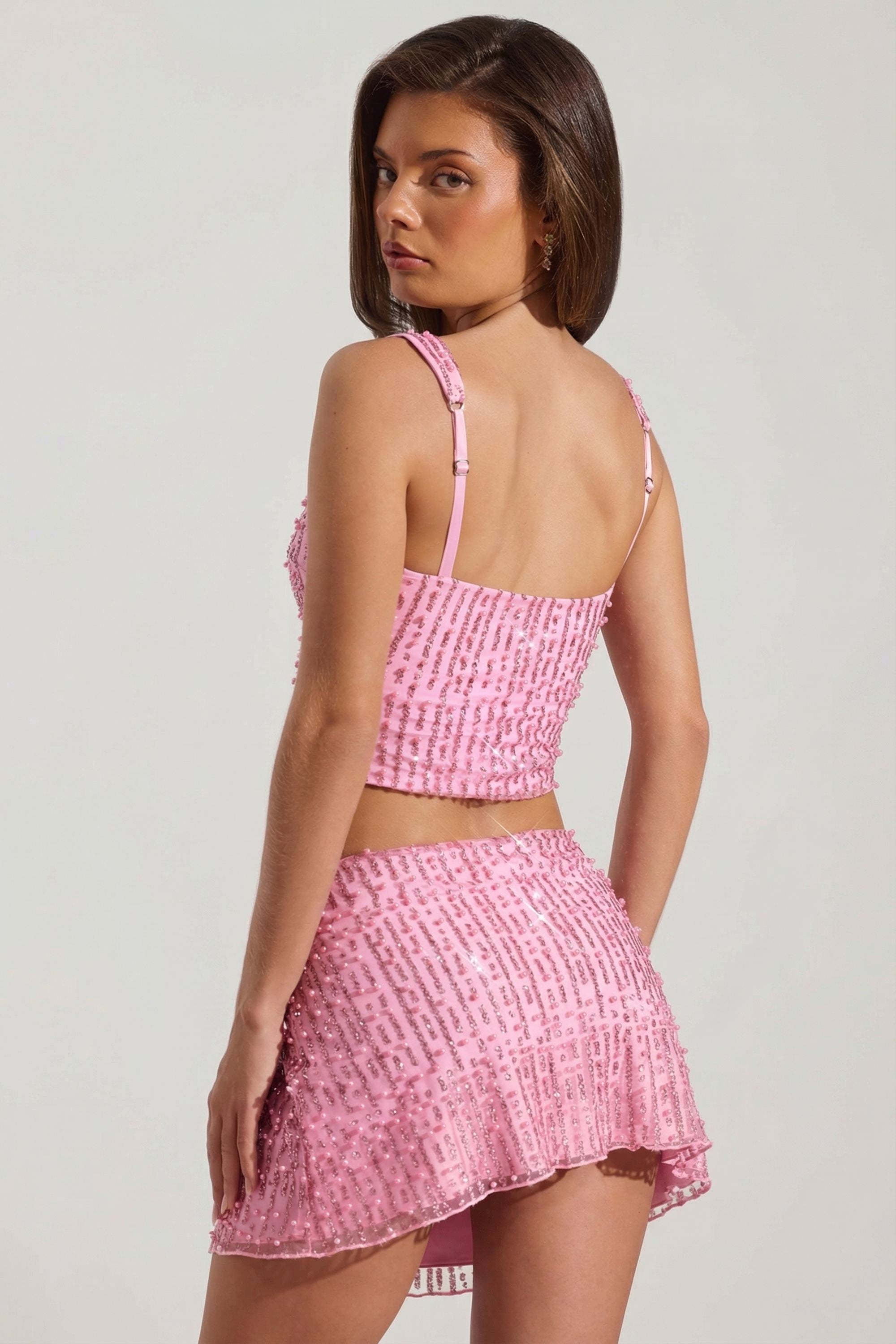 Embellished Square-Neck Crop Top in Posy