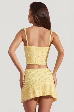 Embellished Square-Neck Crop Top in Yellow