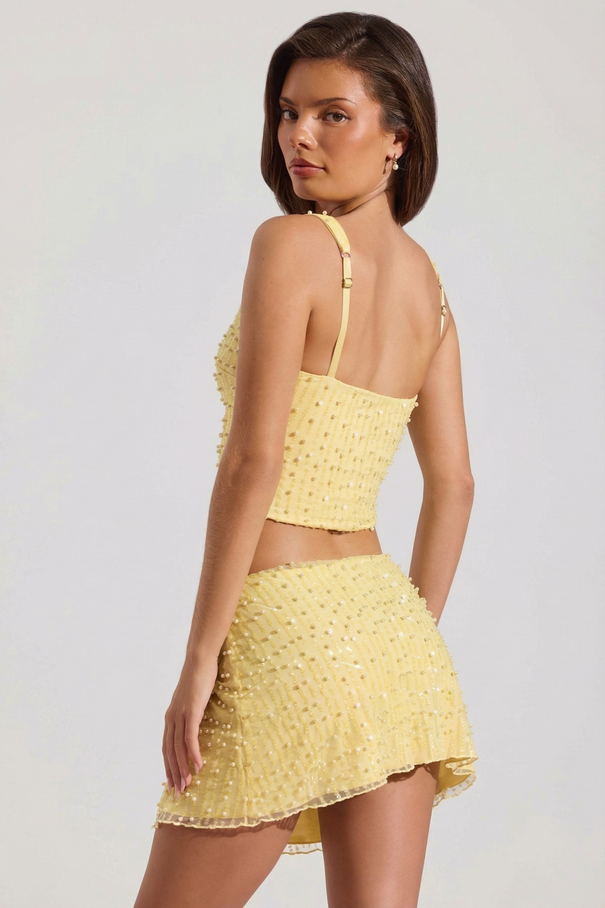 Embellished Square-Neck Crop Top in Limoncello