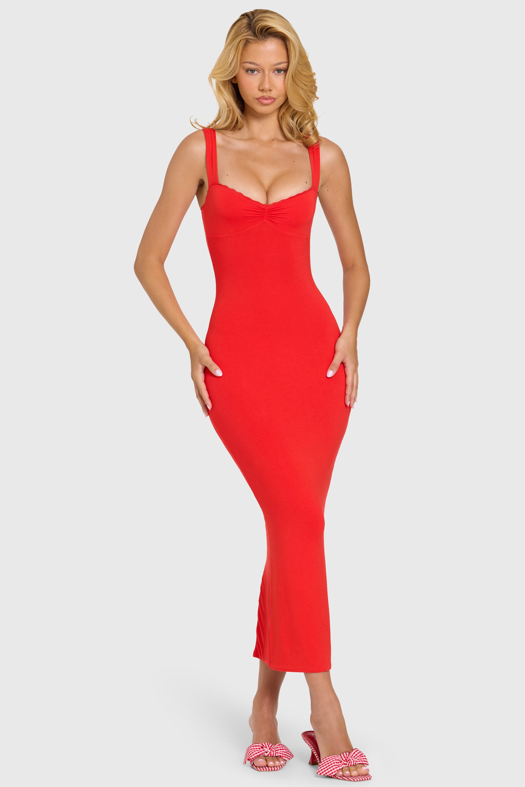 Modal Lace-Trim Midaxi Dress in Cherry - 1