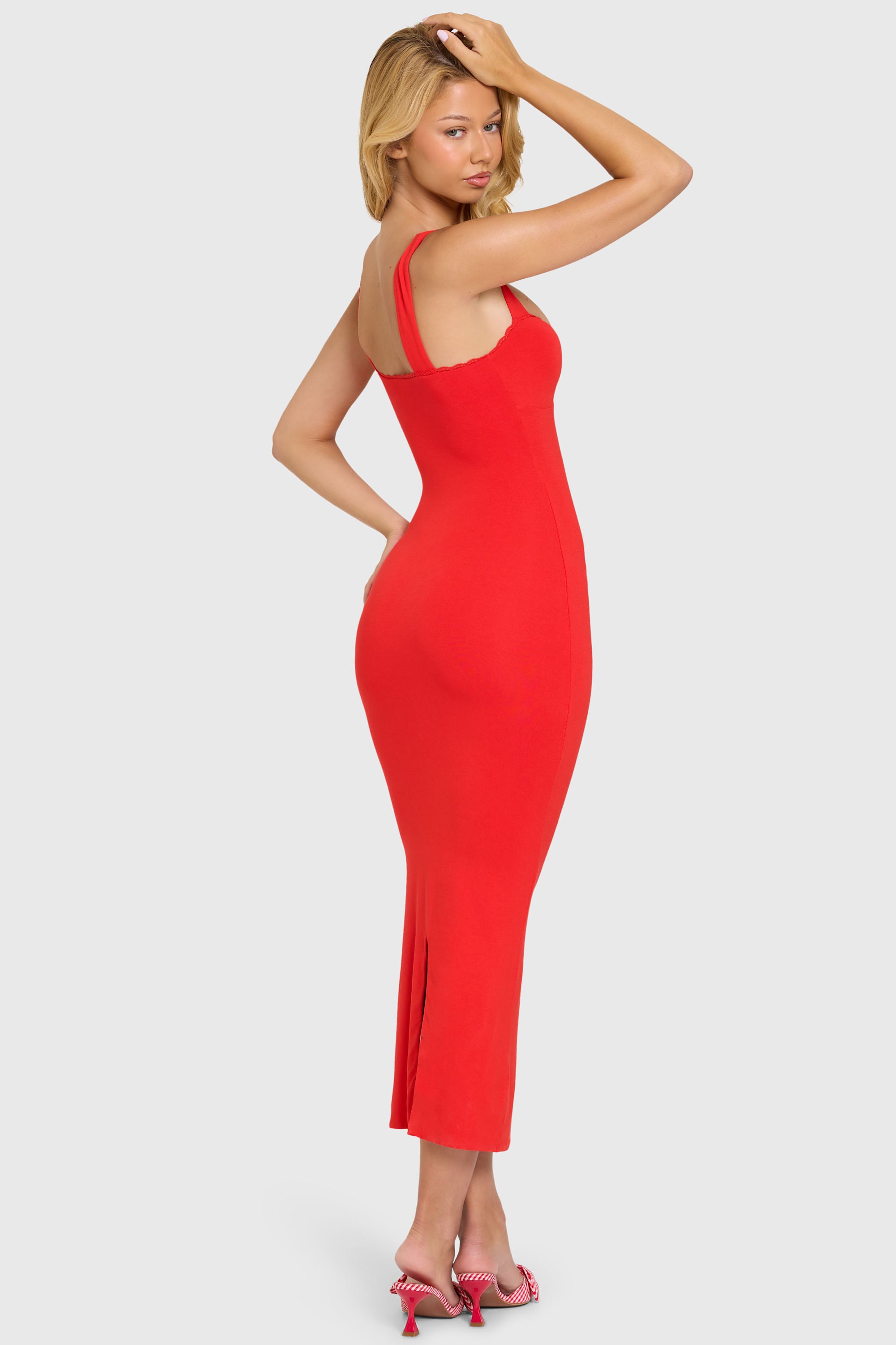 Modal Lace-Trim Midaxi Dress in Cherry - 2