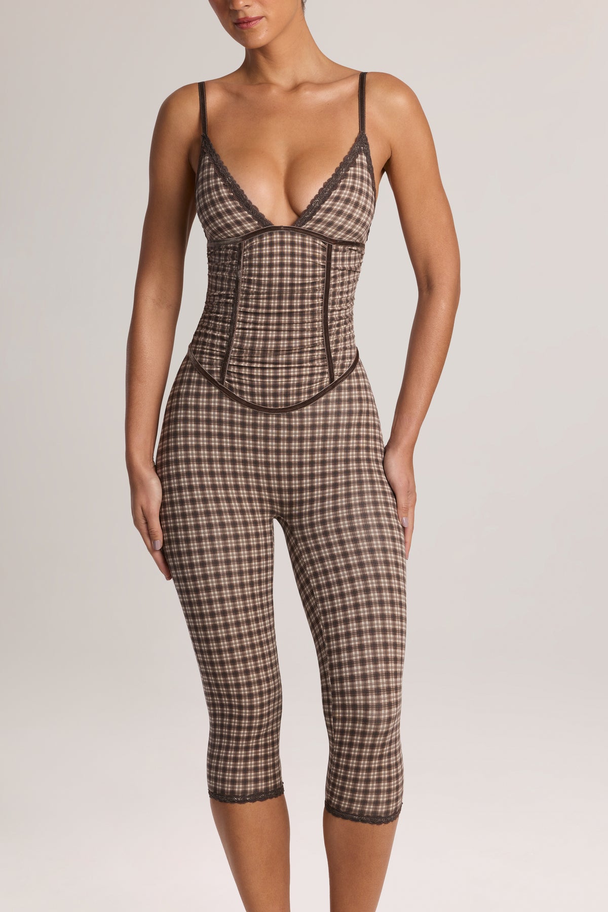 Modal Capri Jumpsuit in Square Check Print