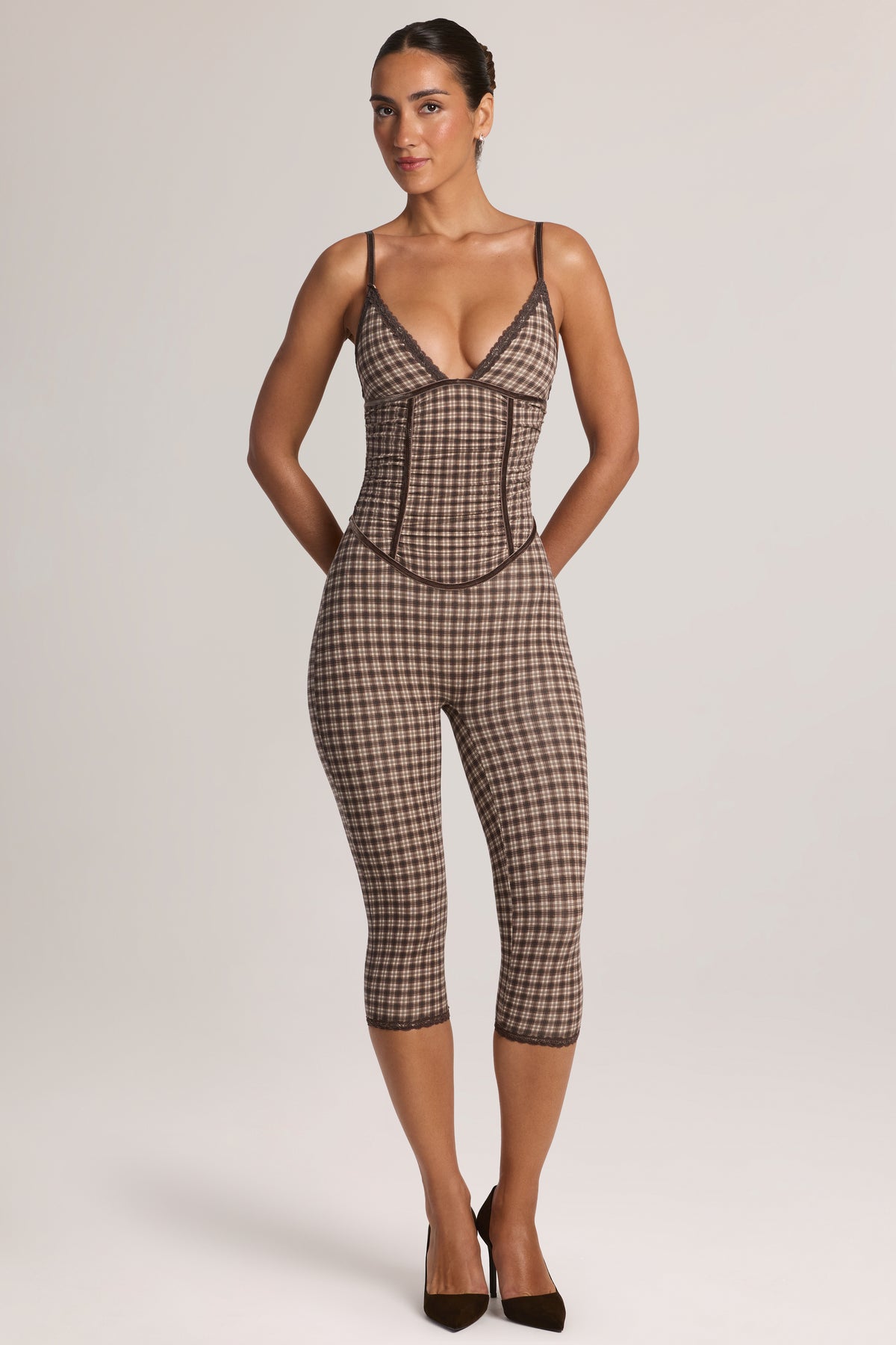 Modal Capri Jumpsuit in Square Check Print
