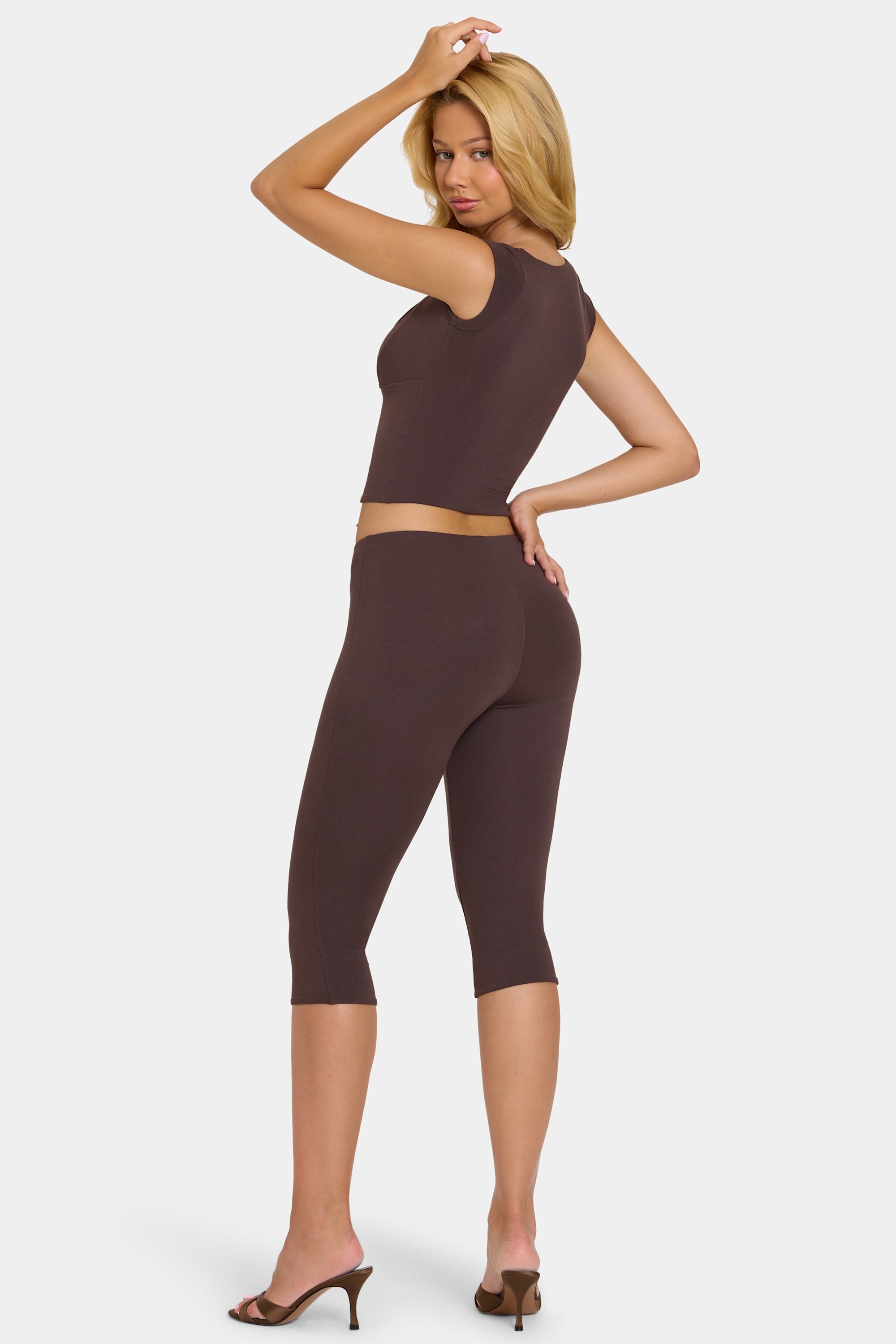 Modal Capri Leggings in Chocolate - 2
