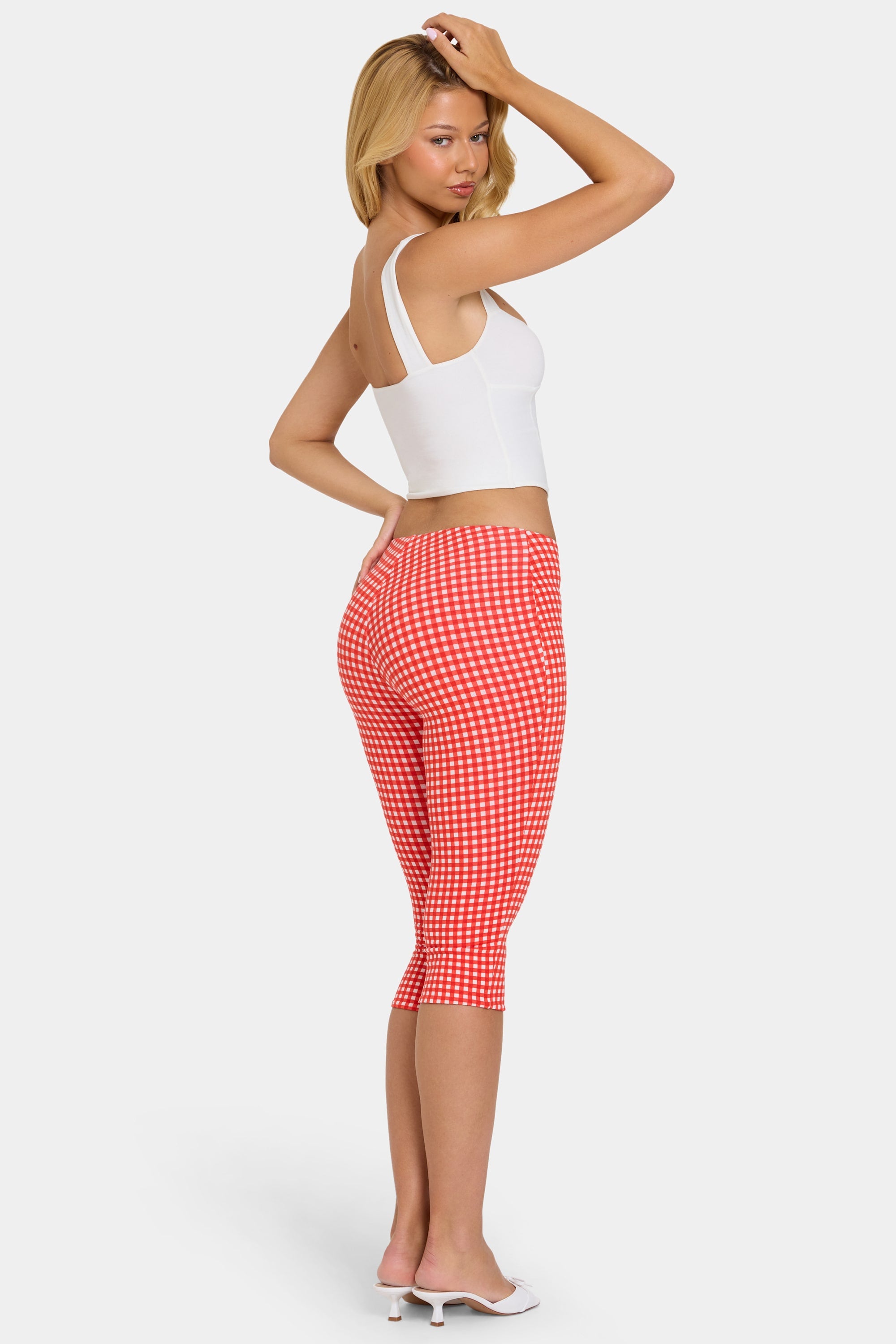 Modal Capri Leggings in Red Gingham - 2