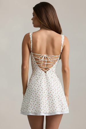 Lace-Up Cotton-Poplin Mini Dress in Rose Print