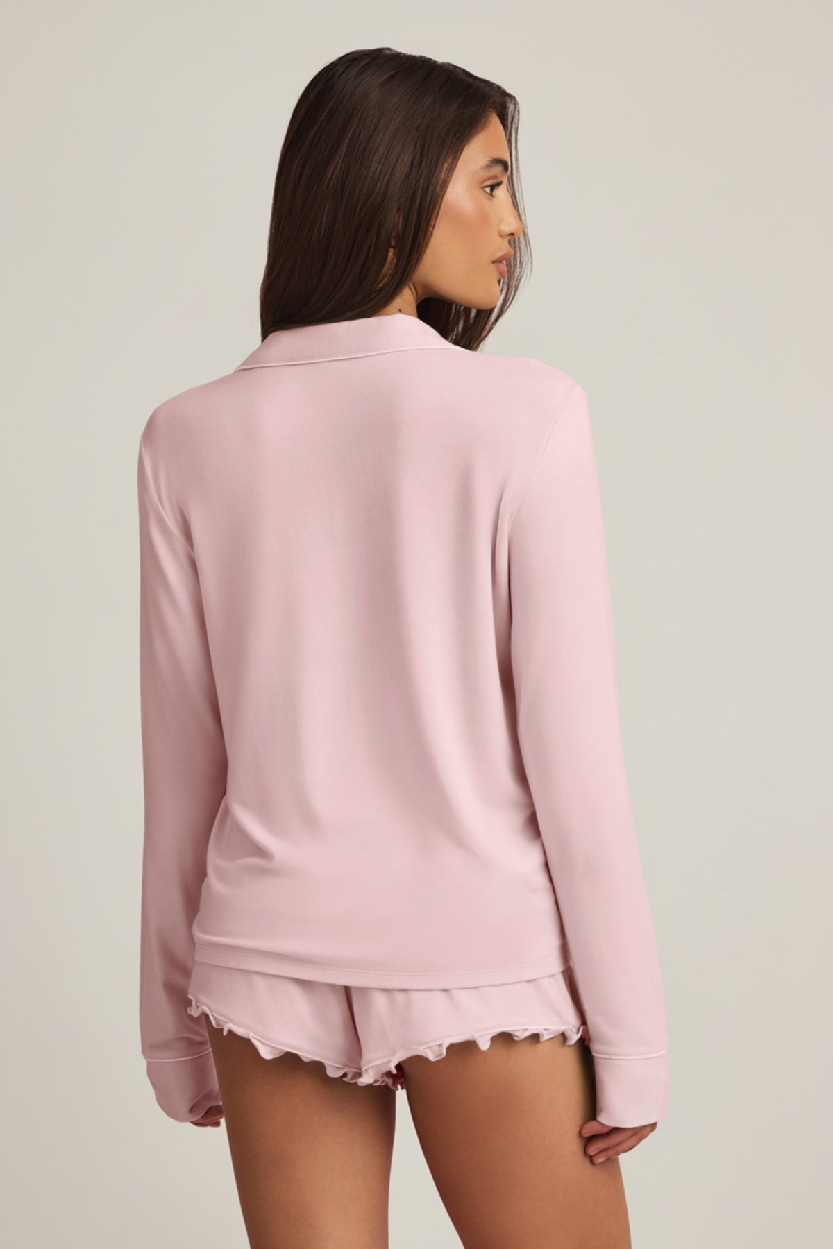 ⁣⁢Modal-Pyjamashorts mit Rüschenbesatz in Babyrosa⁤⁣