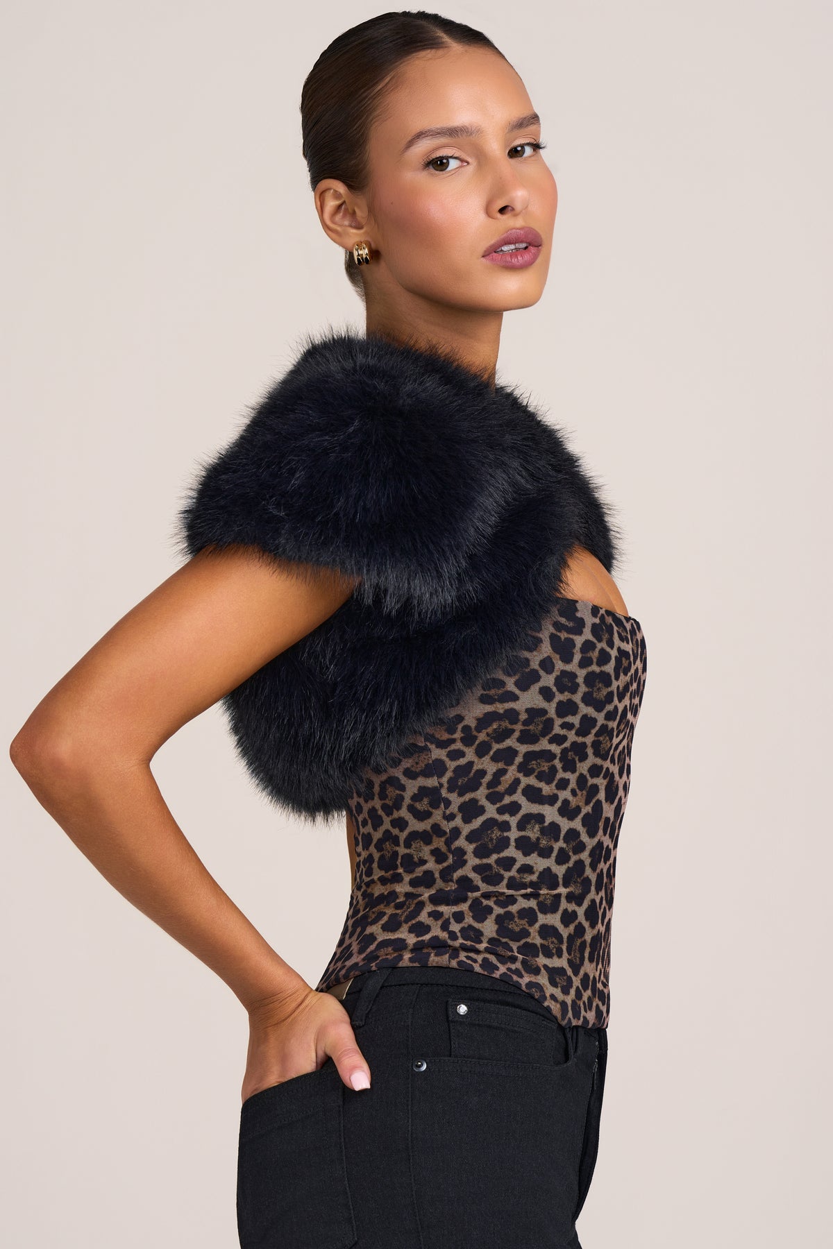 Faux Fur Bolero in Black