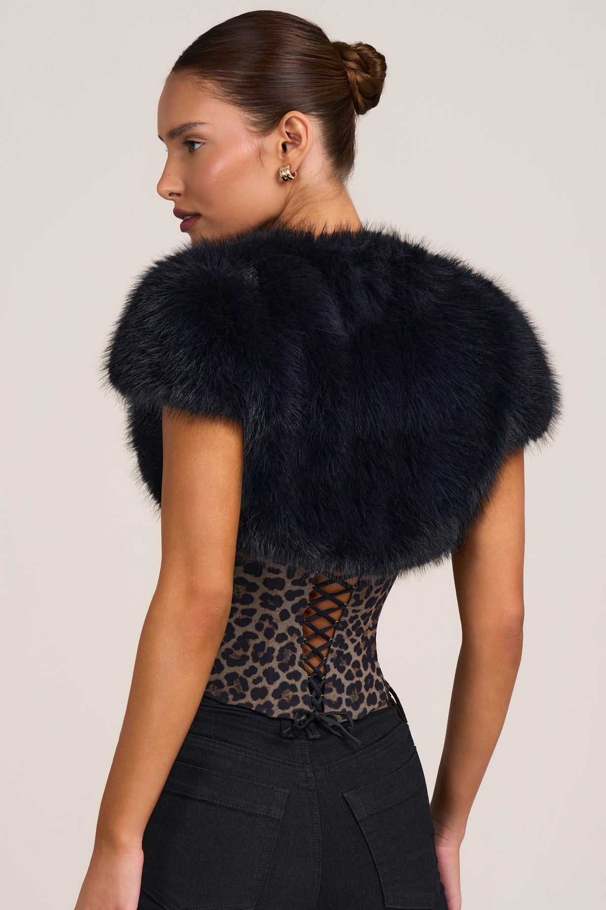 Faux Fur Bolero in Black - 2