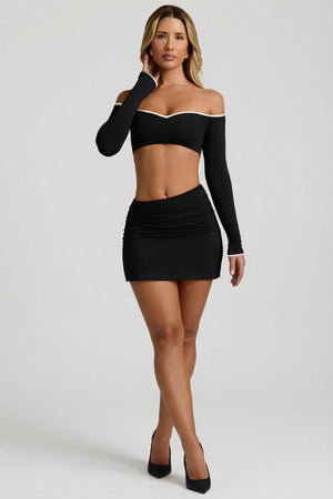 Mari Modal Asymmetric-Waist Mini Skirt in Black | Oh Polly