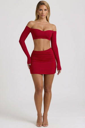 Modal Asymmetric-Waist Mini Skirt in Red