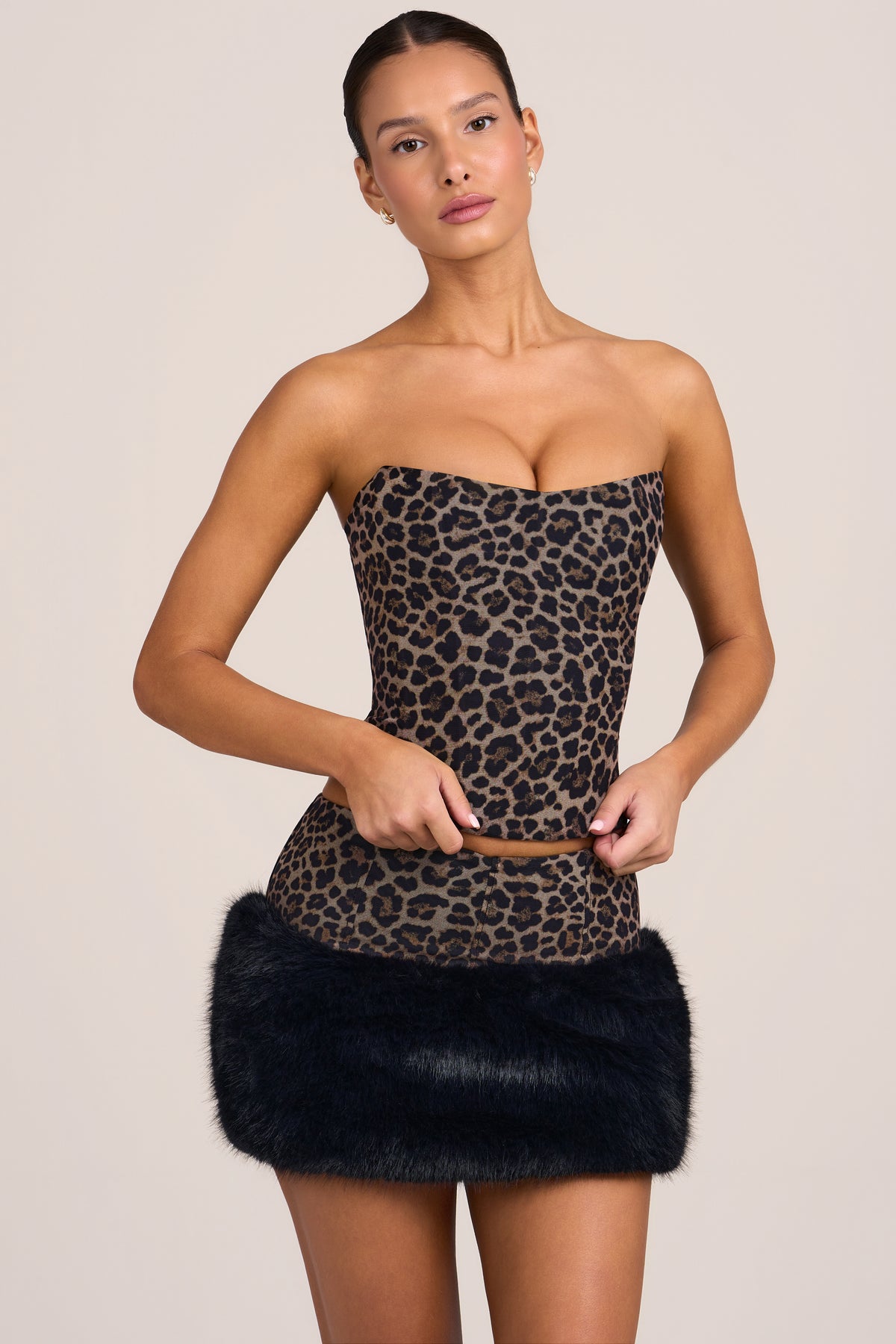 Faux Fur Low-Rise Mini Skirt in Leopard Print - 1