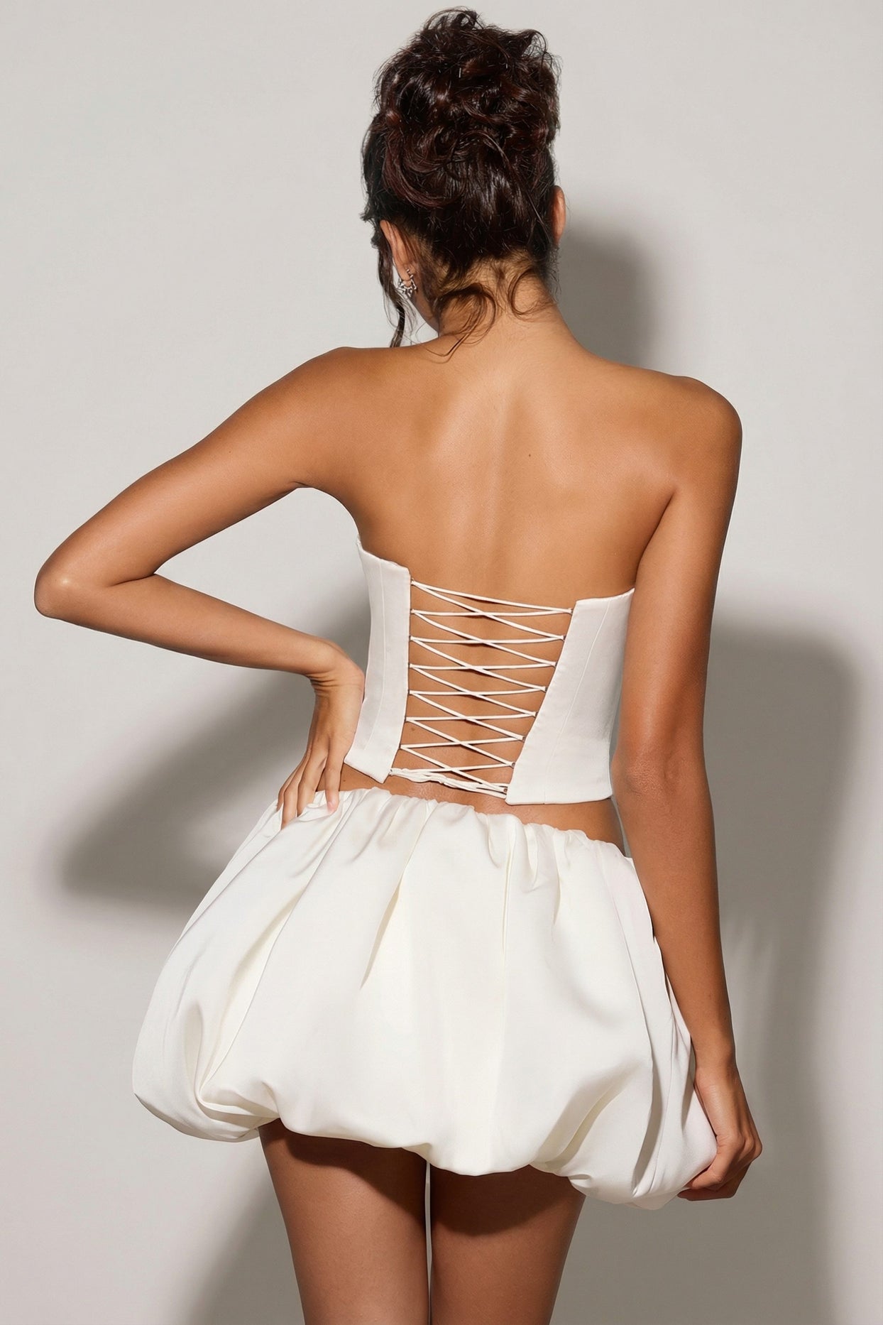 Bubble Hem Micro Mini Skirt in White - 3