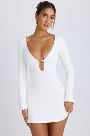 Cut-Out Long-Sleeve Mini Dress in White