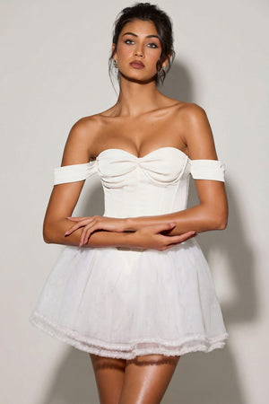 Meredith Off-Shoulder Layered Corset Micro Mini Dress in White