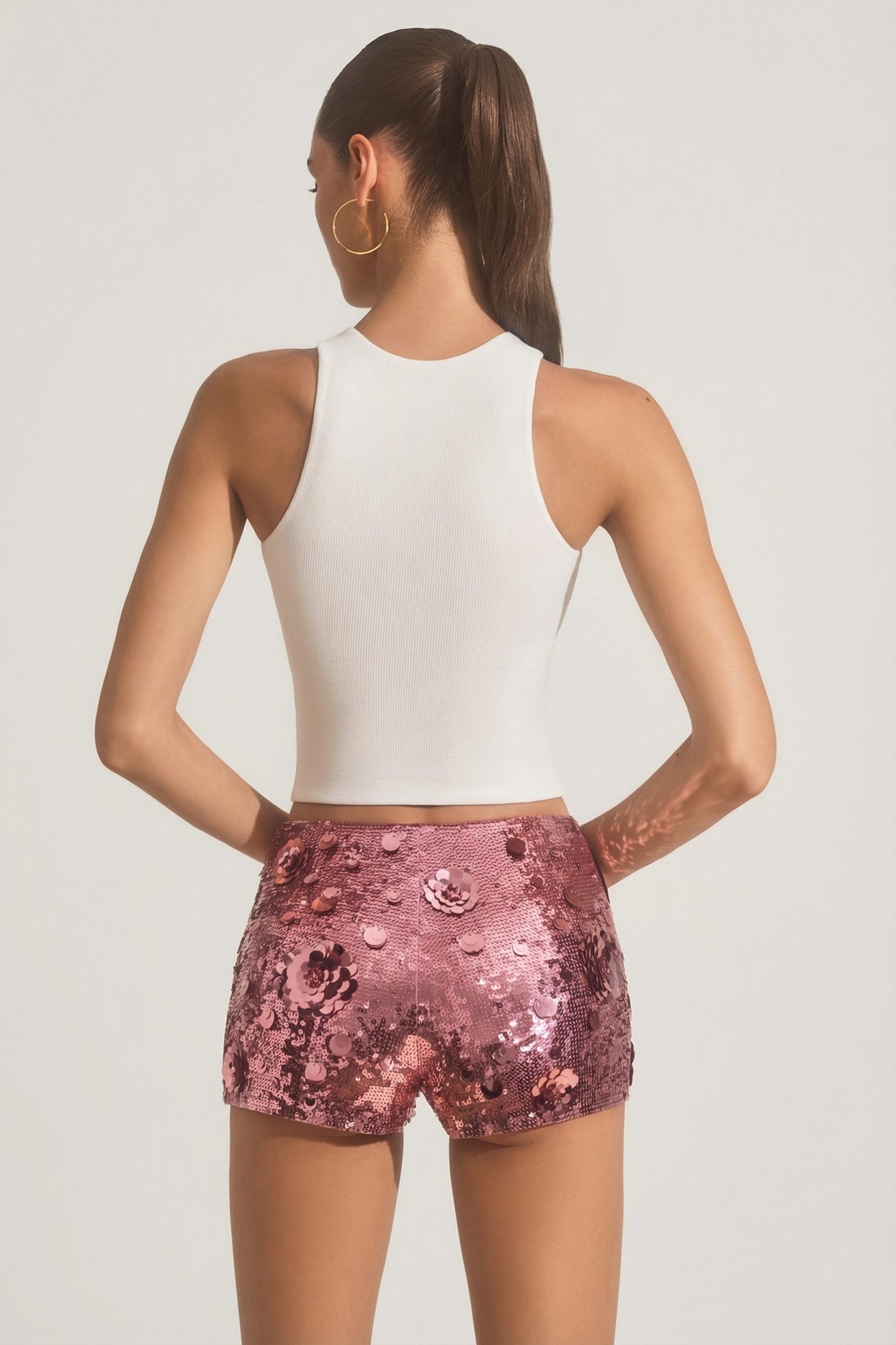Sequin-Embellished Mini Shorts in Pink - 3