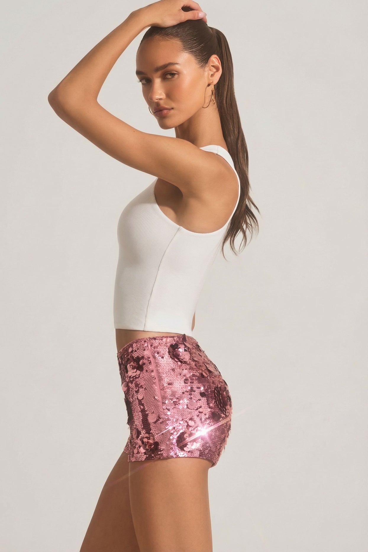 Sequin-Embellished Mini Shorts in Pink - 6