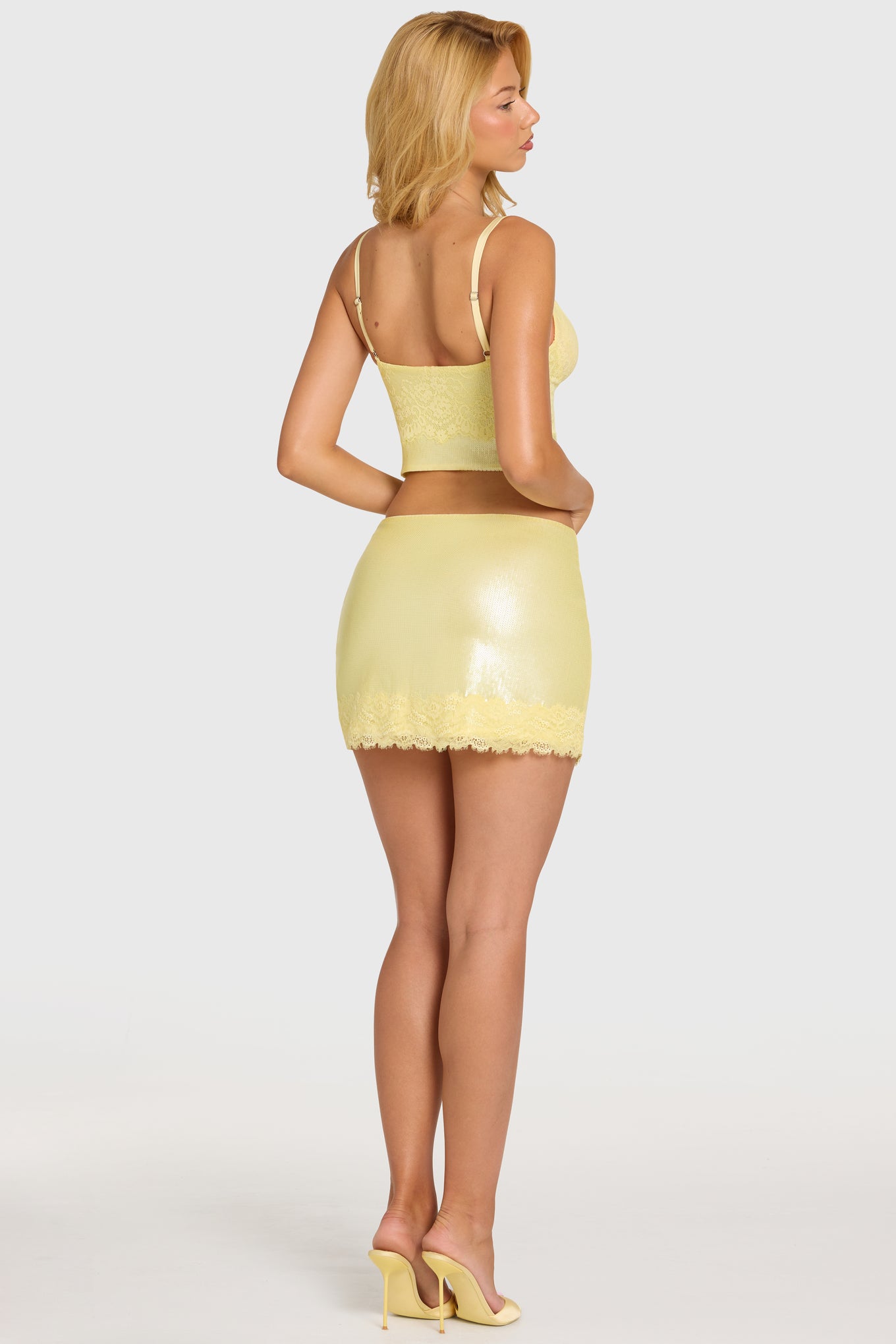 Sequin Lace Mid-Rise Mini Skirt in Butter - 2