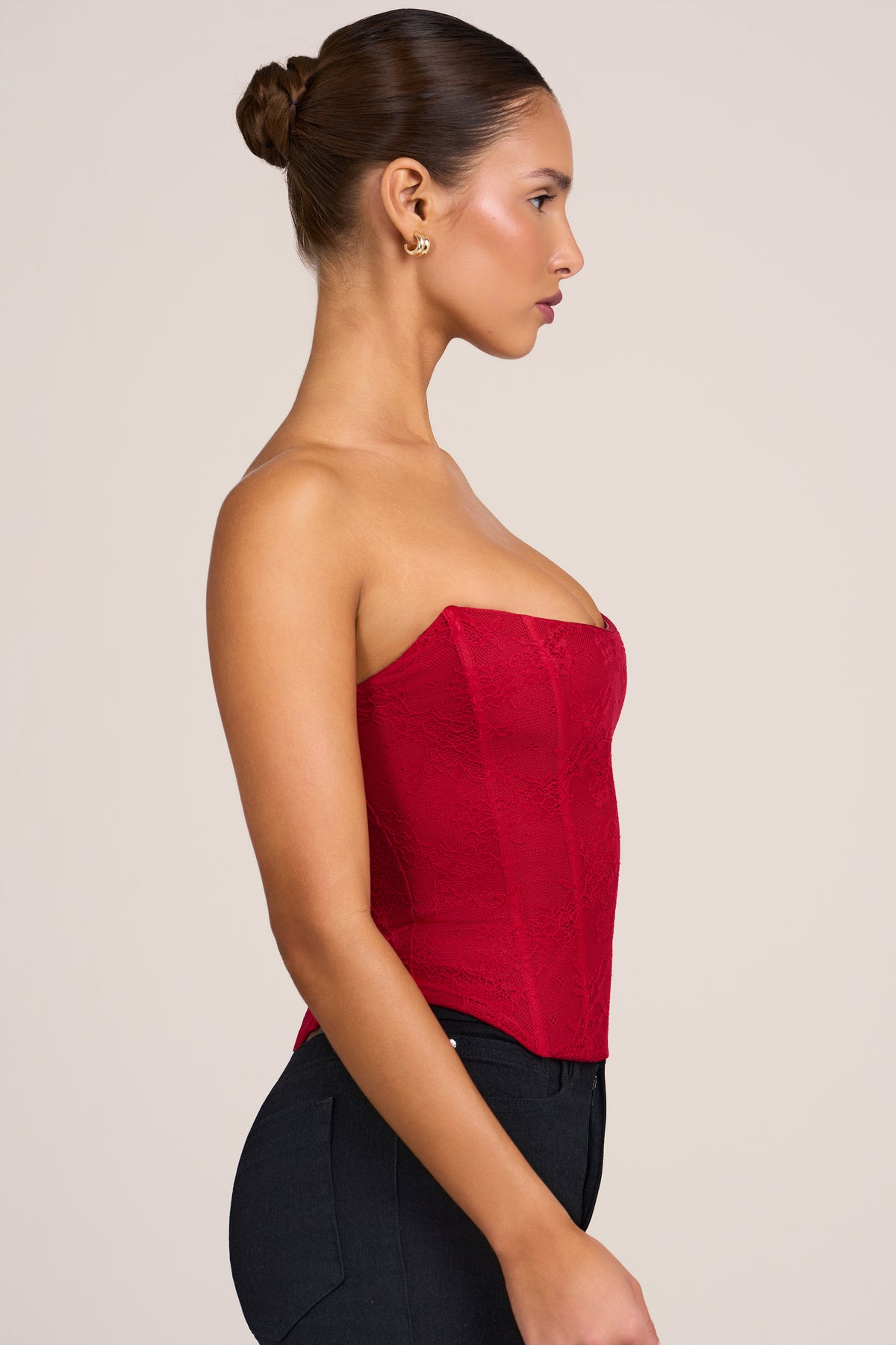 ⁣⁢Korsett-Top aus Spitze in Fire Red⁤⁣
