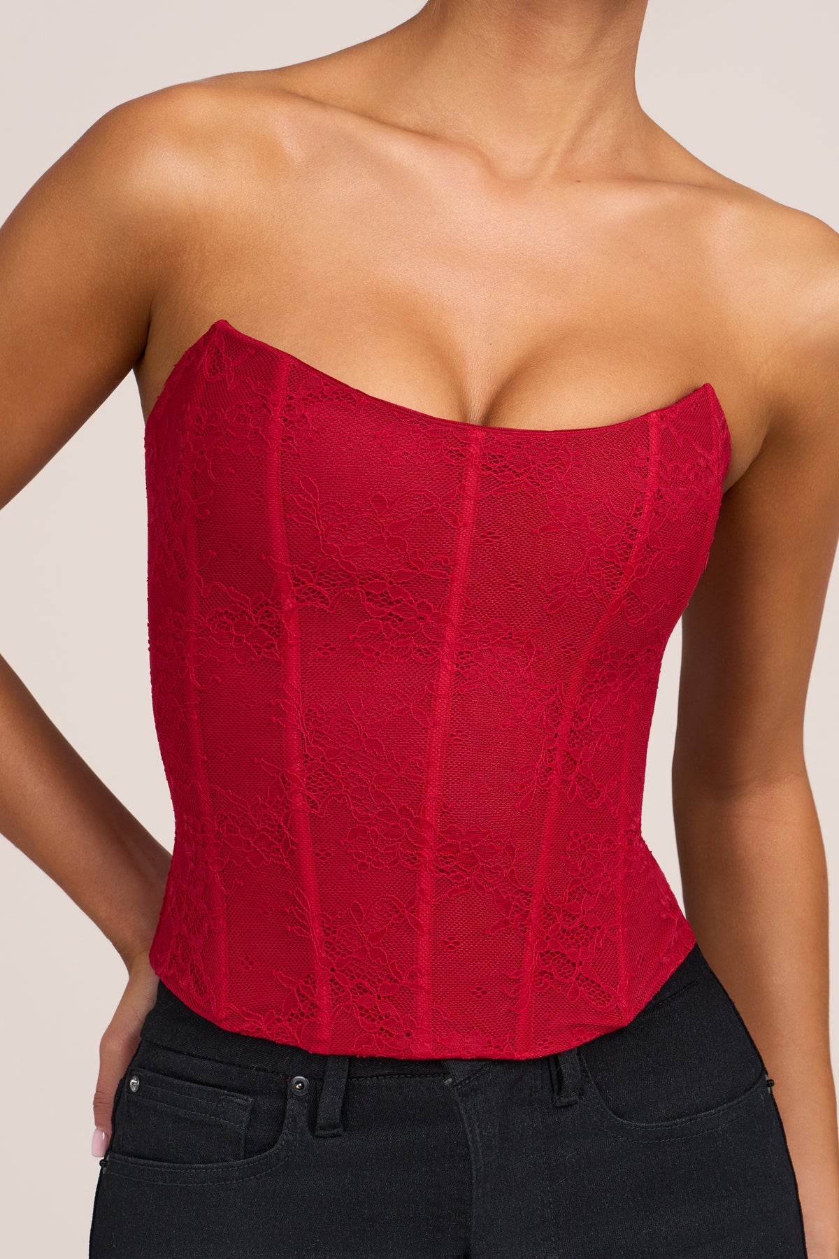 Lace Corset Top in Fire Red - 1