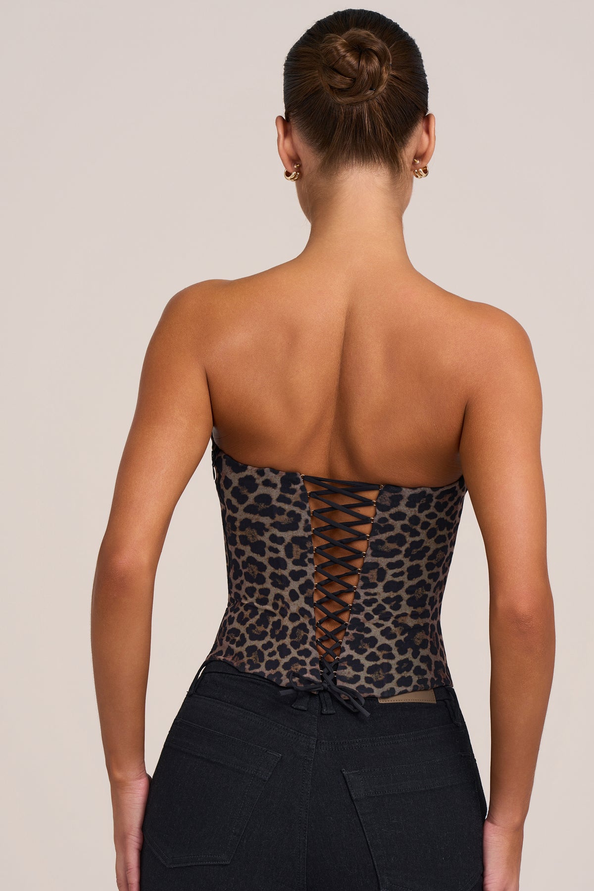 Mesh Corset Top in Leopard Print - 2