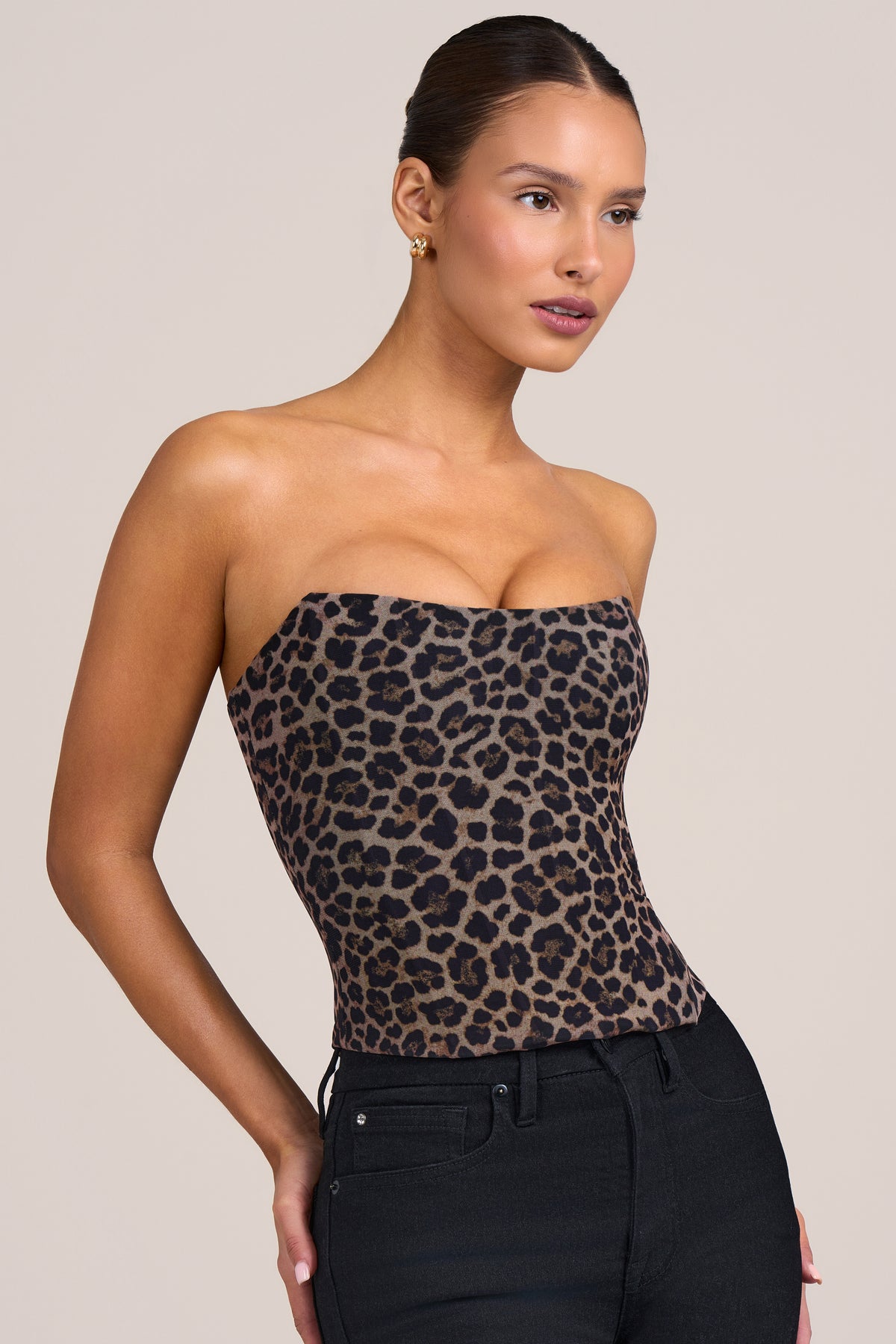 Mesh Corset Top in Leopard Print