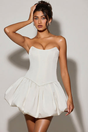 Minerva Lace-Up Bubble Hem Corset Micro Mini Dress in White | Oh Polly Minerva Lace-Up Bubble Hem Corset Micro Mini Dress in White | Oh Polly