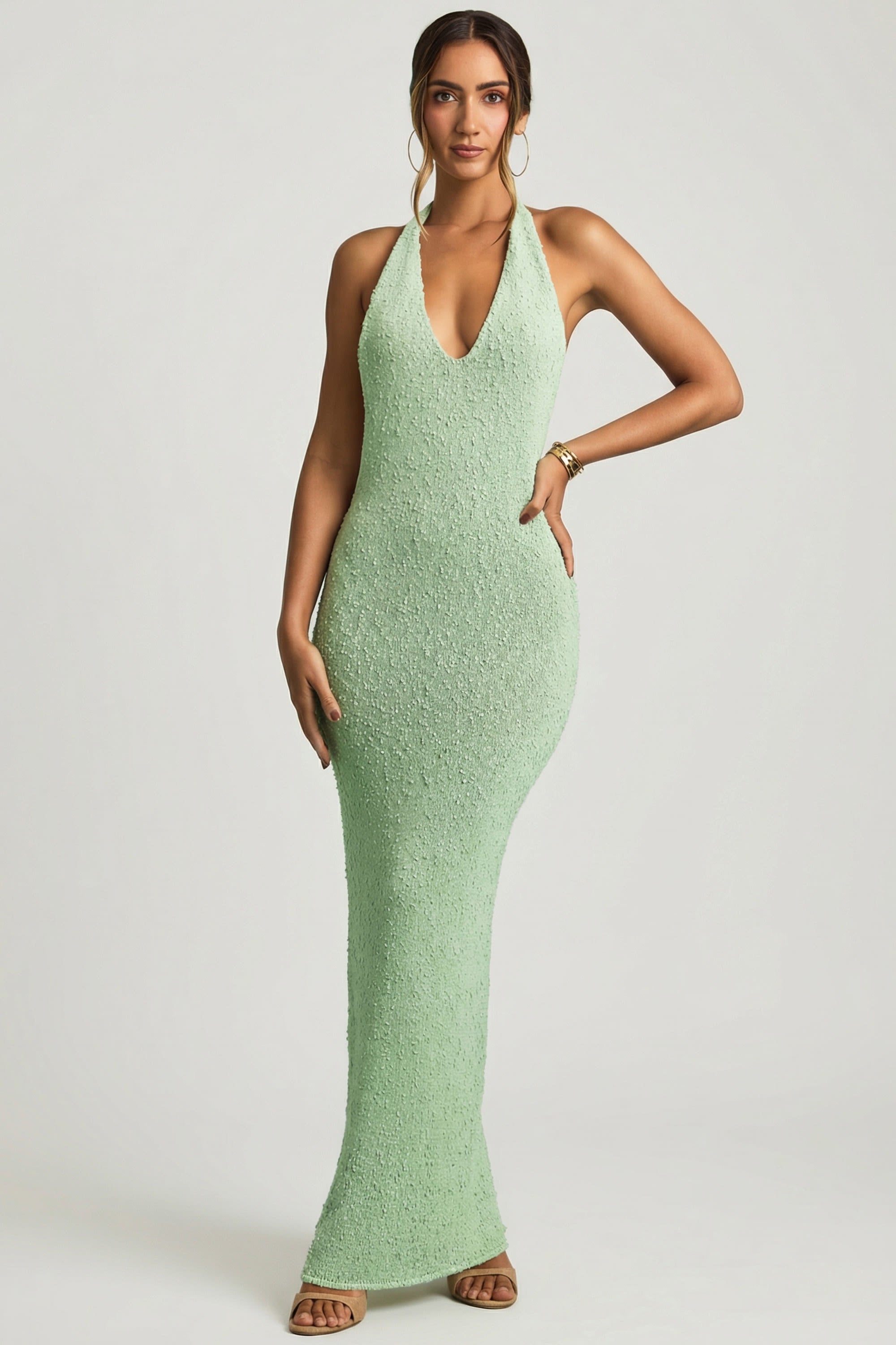 Oh Polly | Mei Modal High-Split Halterneck Maxi Dress