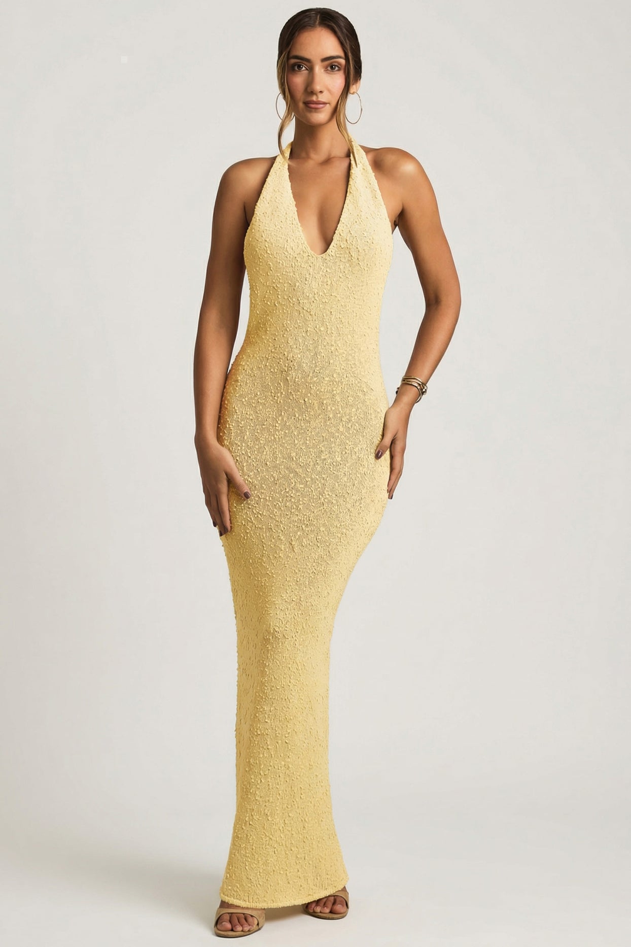 Bouclé Halterneck Maxi Dress in Yellow - 7