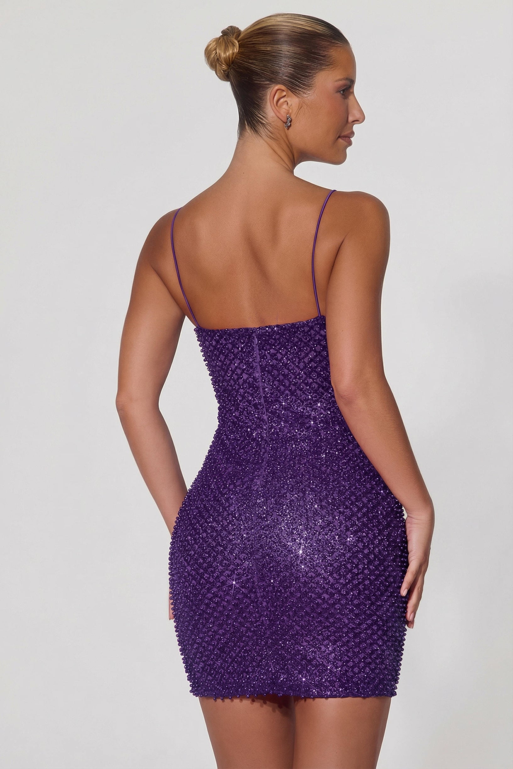 Embellished Sweetheart-Neck Mini Dress in Purple - 2