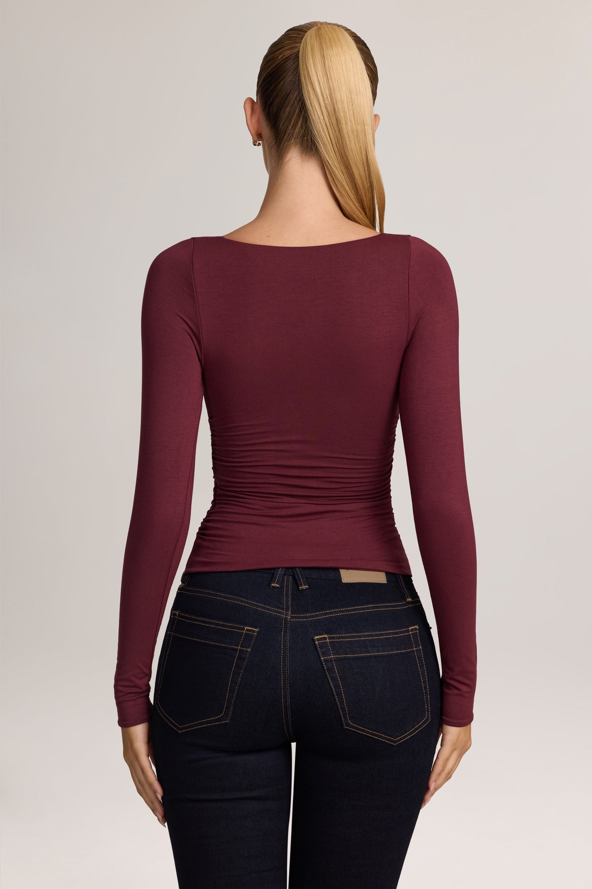 Modal Ruched Long-Sleeve Top in Plum