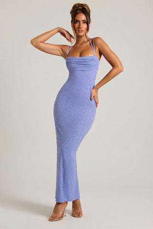 Oh Polly's Priscilla wearing the Monte Carlo Maxi Dress in Powder Blue Embellished fabric perfect for evening galas